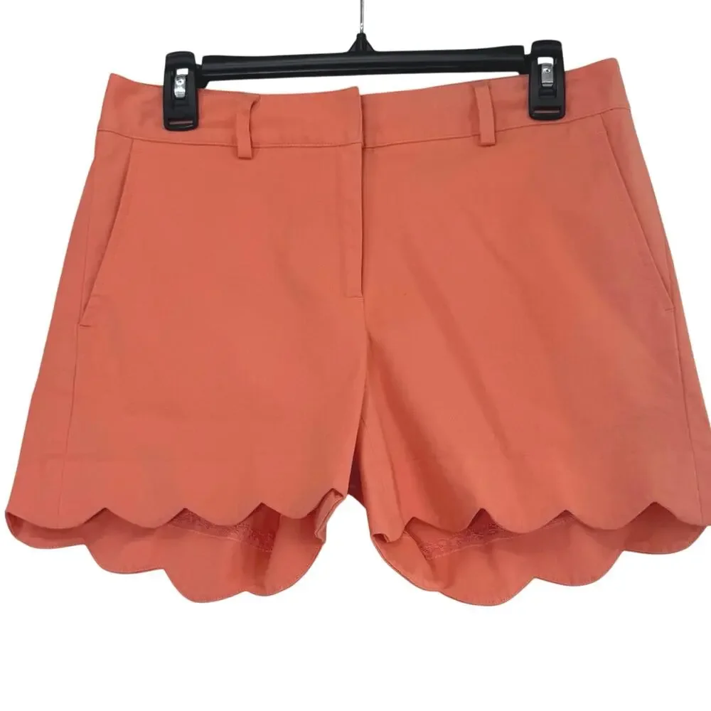 J McLaughlin Coral Scallop Hem Tailored Shorts High Rise Preppy Chic Size 4 - Picture 2 of 6